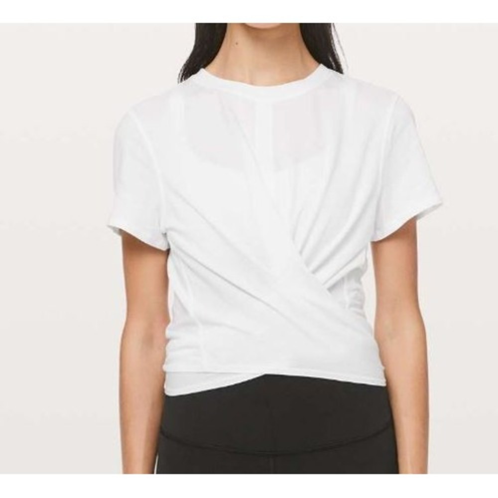 Lululemon Twist‎ It Short Sleeve Yoga Top Tie Back White Size 6 Time To Restore